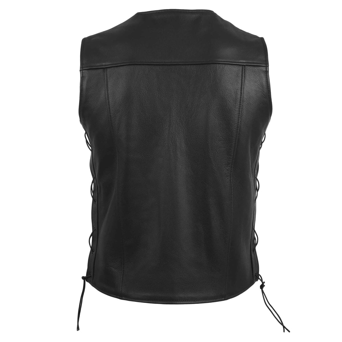 Men's Black Leather Vest – Classic Button-Front Biker Vest