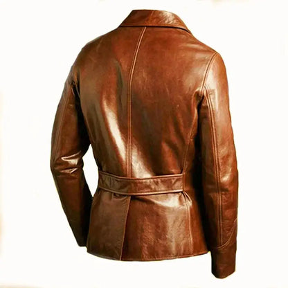 Men's Brown Leather Blazer Coat – Button-Front Leather Jacket