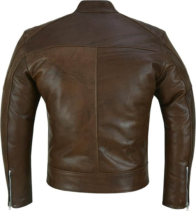 Men's Leather Moto Jacket – Quilted Panels, Zip Pockets