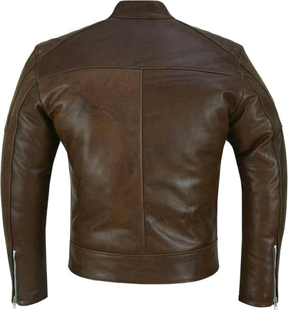 Men's Leather Moto Jacket – Quilted Panels, Zip Pockets