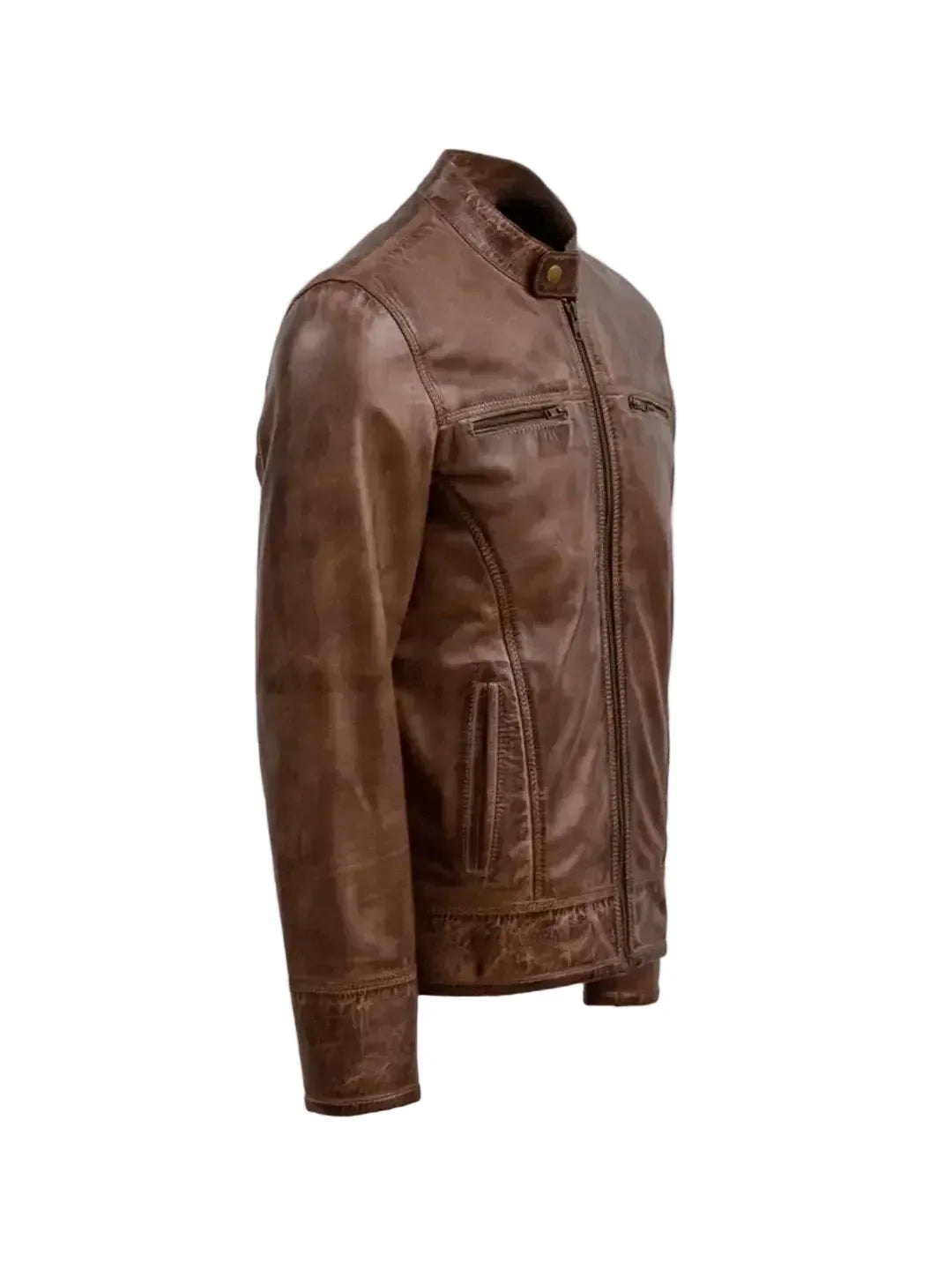 Men's Waxed Brown Leather Jacket – Vintage Slim Fit Biker Jacket