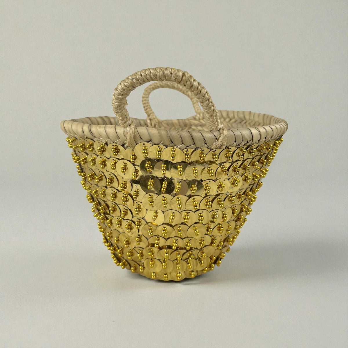 Sequin Straw Basket Set Gold Silver Boho Storage Decor