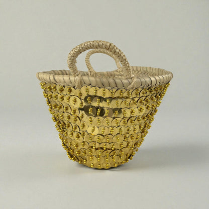 Sequin Straw Basket Set Gold Silver Boho Storage Decor