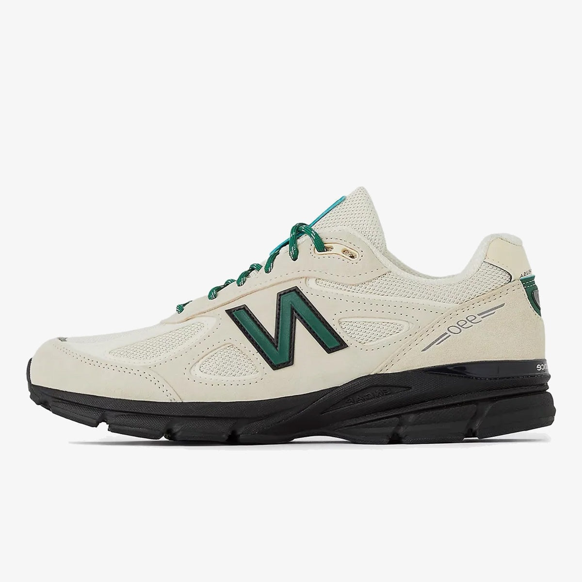 teddy macadamia nut - Macadamia Nut Teddy sneaker with cream mesh, suede overlays, and green branding