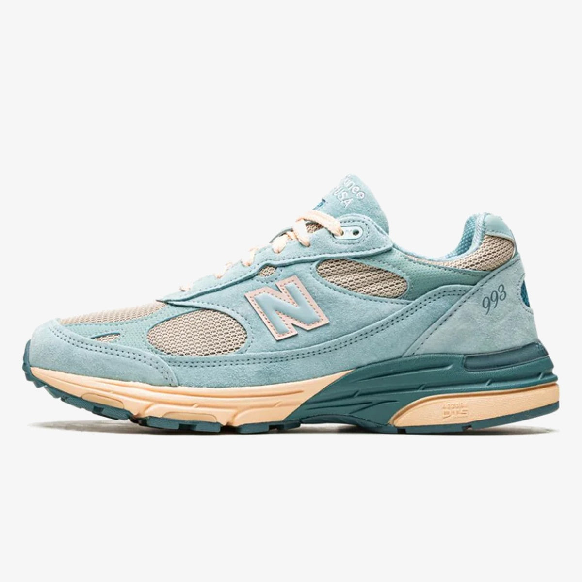 jfg arctic blue - Arctic Blue JFG sneaker with grey mesh, pastel suede overlays, and rose accents