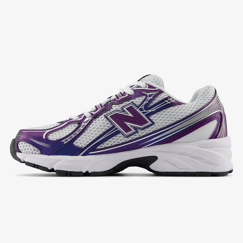 White and purple ARDELIXA sneaker with metallic accents and mesh panels