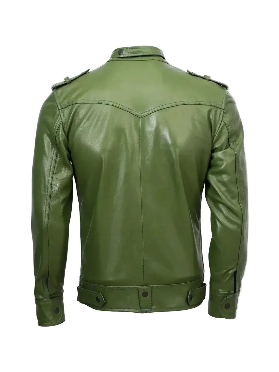 Men's Green Leather Biker Jacket – Slim Fit Moto Style