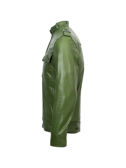 Men's Green Leather Biker Jacket – Slim Fit Moto Style