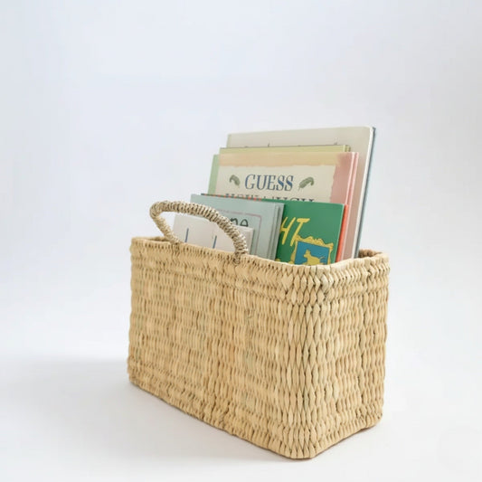 Woven Reed Storage Basket with Handles - Natural Rectangular Organizer