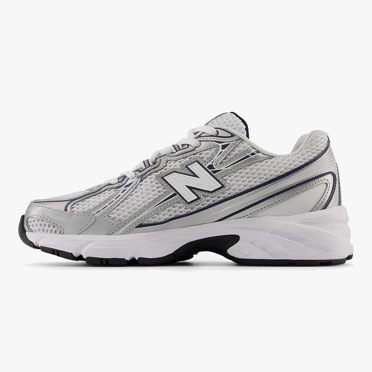 White and navy ARDELIXA sneaker with grey accents and black rubber outsole