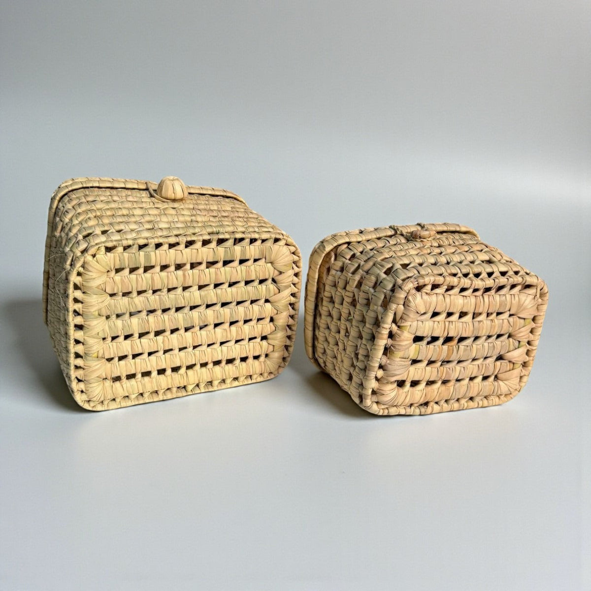 Woven Storage Basket with Lid - Natural Handmade Organizer Box
