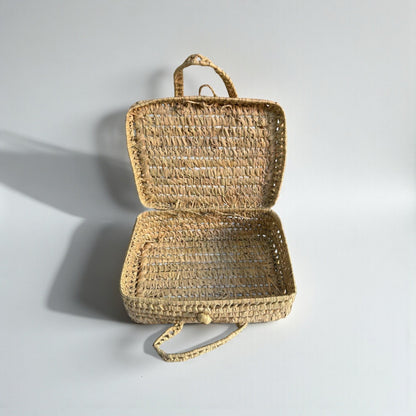 Woven Straw Suitcase Storage Basket - Boho Picnic Hamper & Gift Box