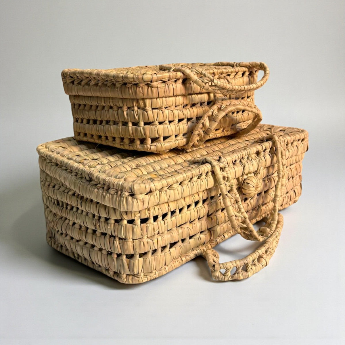 Woven Straw Suitcase Storage Basket - Boho Picnic Hamper & Gift Box