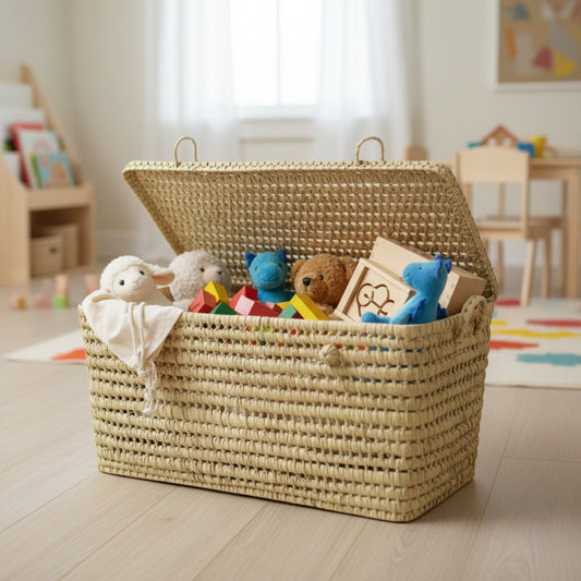 Natural Woven Storage Trunk Palm Leaf Chest Organizer
