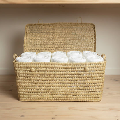 Natural Woven Storage Trunk Palm Leaf Chest Organizer