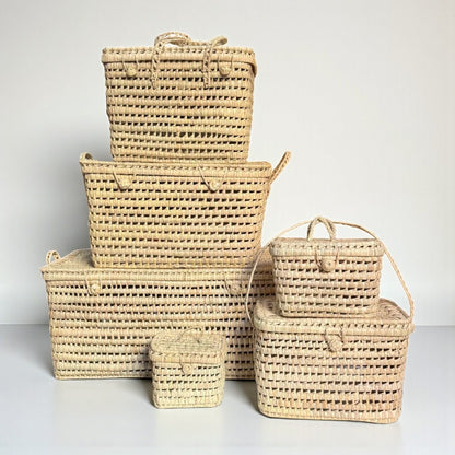 Natural Woven Storage Trunk Palm Leaf Chest Organizer