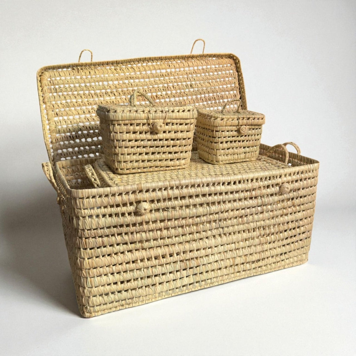 Natural Woven Storage Trunk Palm Leaf Chest Organizer