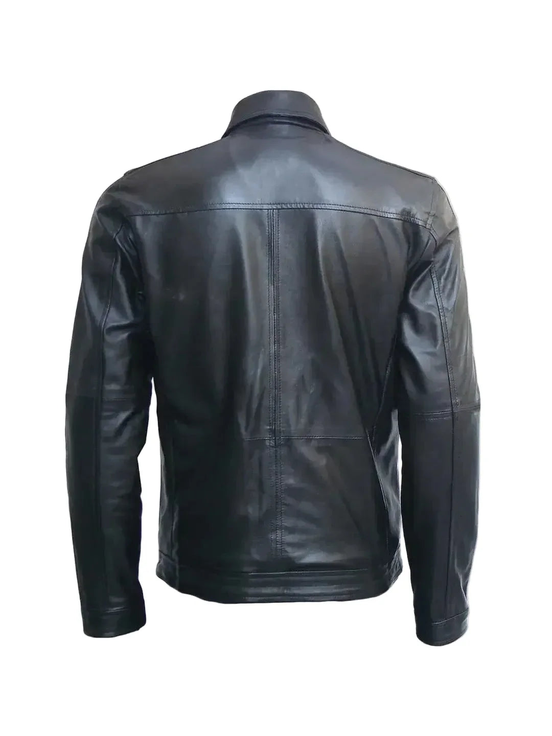 Men's Black Leather Zip Jacket – Slim Fit with Shirt Collar